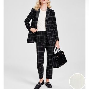 Anne Klein Mid -Grace Pants, Pleated Harmony Knit Top & Plaid One-Button Blazer
